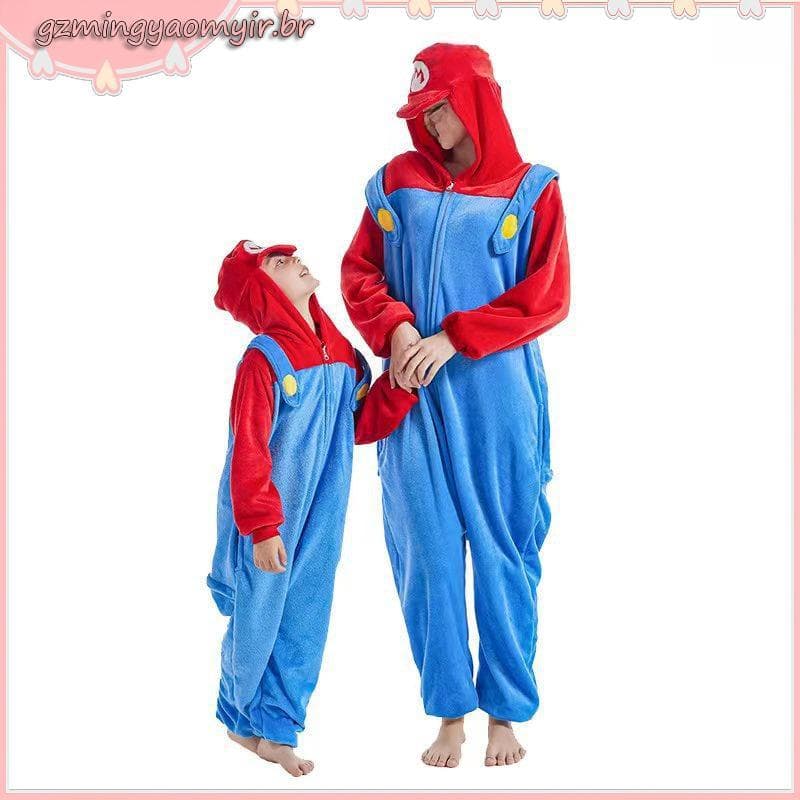 Jogo Super Mary Mario E Luigi Cosplay Roupa De Casal Pais Pijamas De Uma Peça