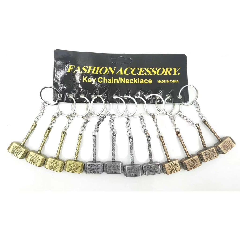 Kit com 12 chaveiros Martelo Thor Mjolnir Marvel 3 cores