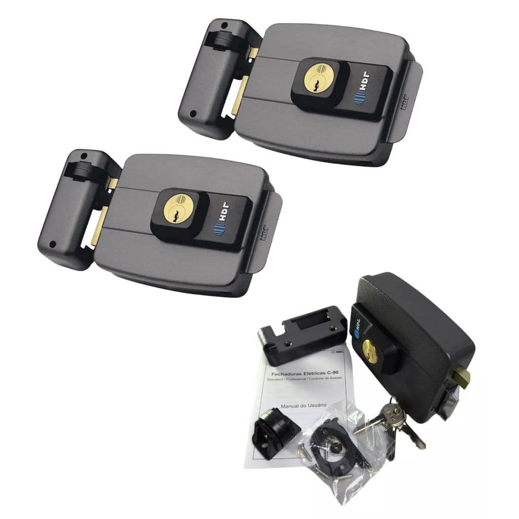 2 Fechaduras Elétricas HDL C-90 Dupla Abertura Int e Externa