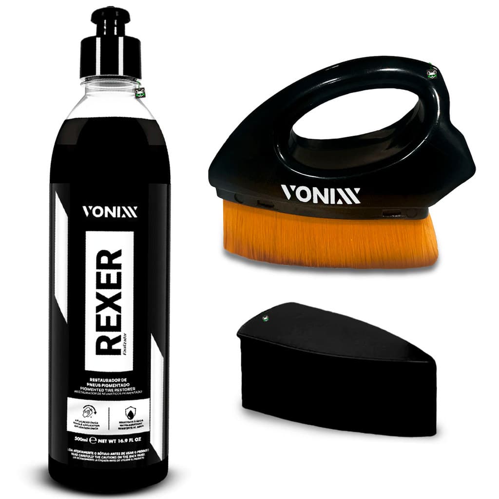 Kit Pneu Pretinho Pigmentado Rexer 500ml + Escova Aplicadora 6x7cm Cerdas Macias Vonixx