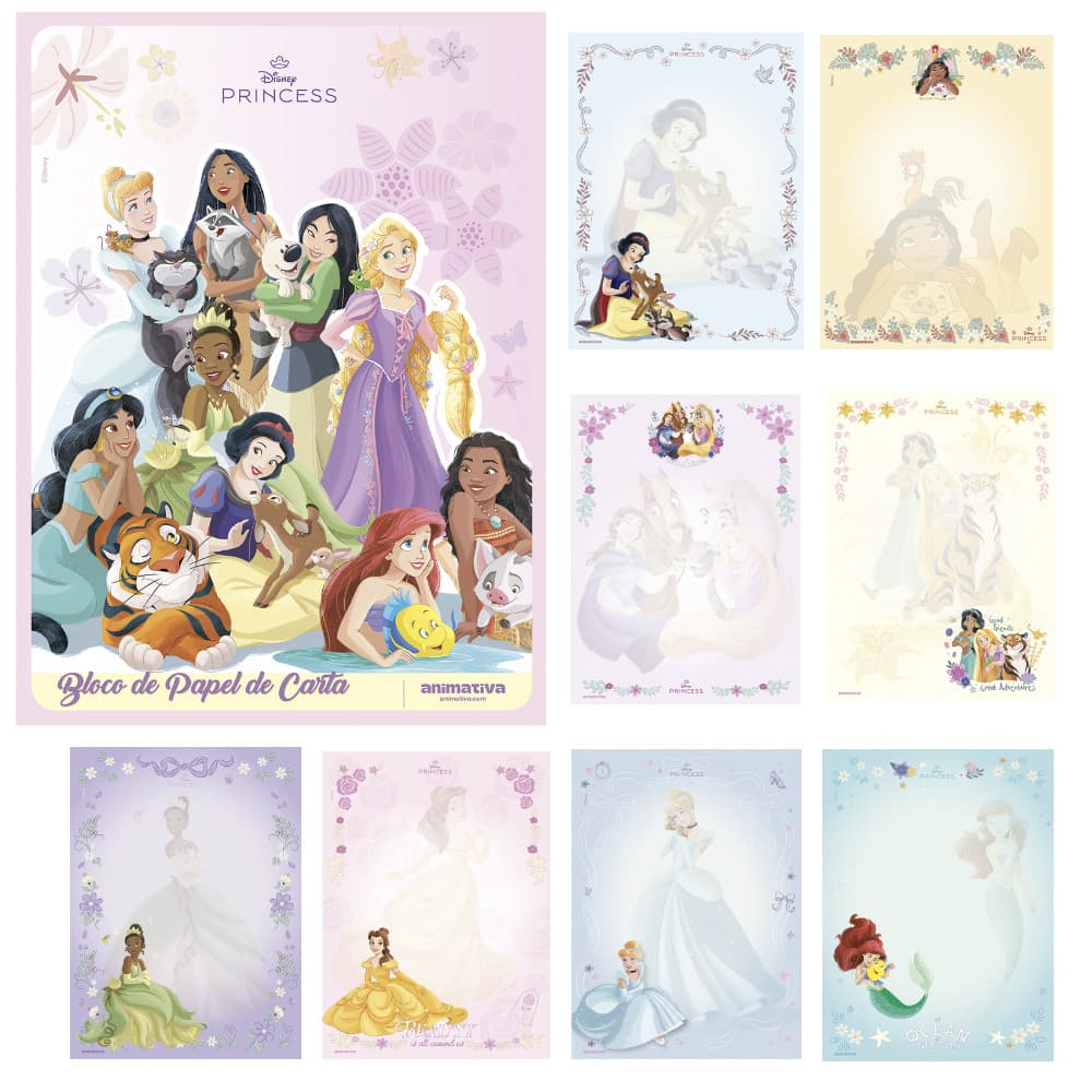 Bloco Papel de Carta Animativa 48fls Princesas Disney