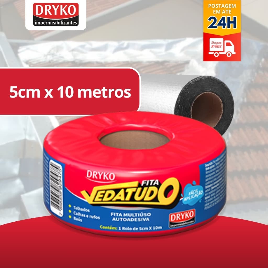 Fita Asfáltica 5cm X 10m Auto Adesiva Metalizada Vedatudo - Dryko