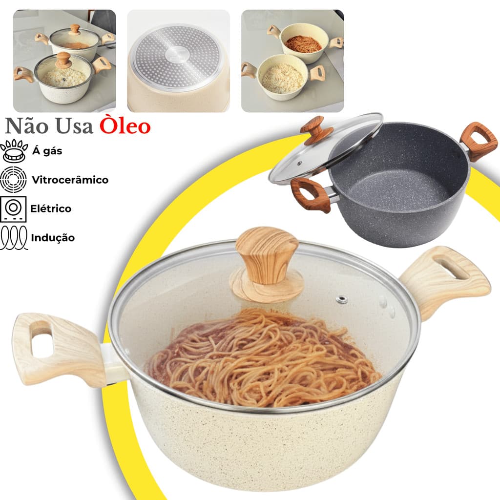 Caçarola Cerâmica Antiaderente para Fogão Cooktop Indução e Gás Grande Profissional Premium Panela