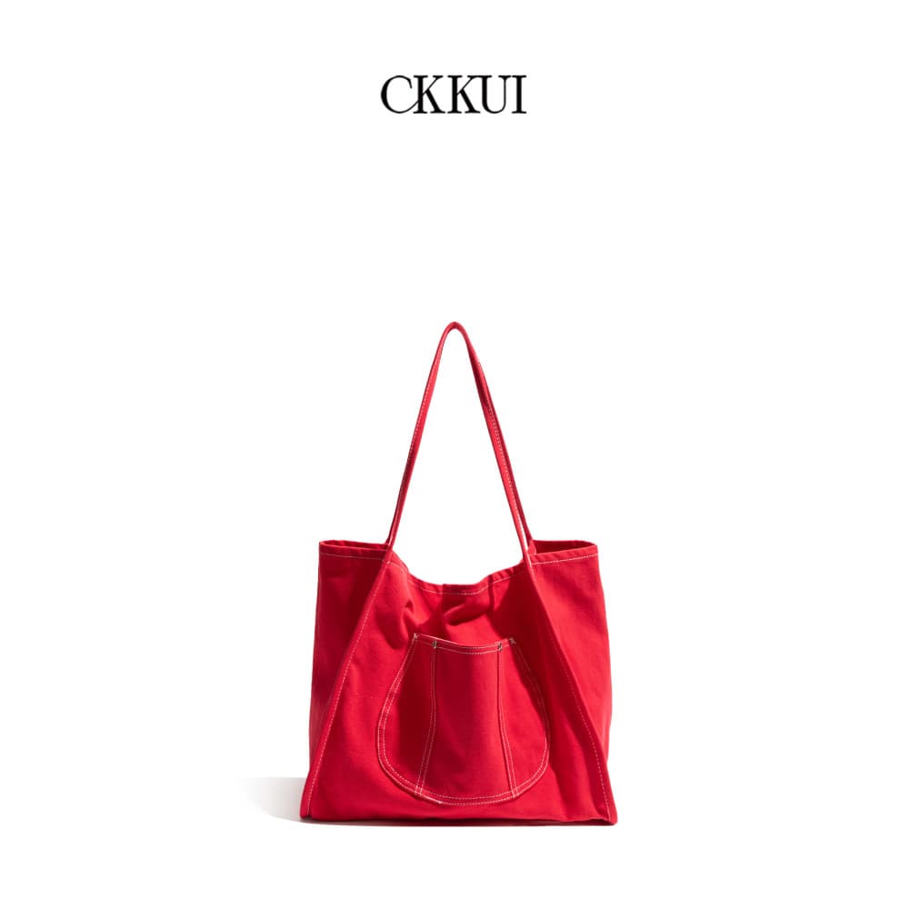 CKKUI Bolsa de compras simples de grande capacidade Bolsa de lona vermelha Bolsa feminina de ombro para estudantes unive