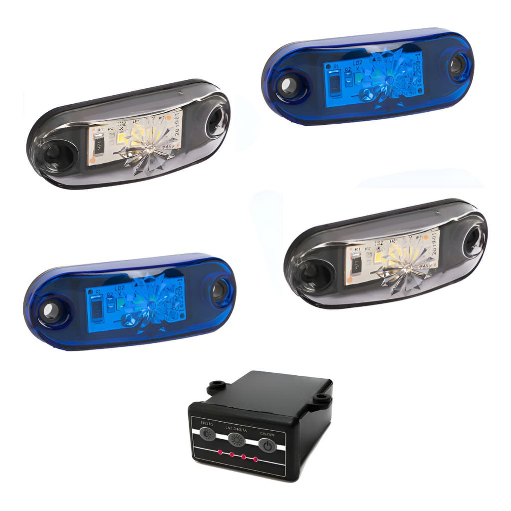 Estrobo Branco Azul Led Smd 12v 24v Carro Moto Polícia Som - Fio Positivo E Negativo - 2 Azul 2 Branco - 2 Azul 2 Branco