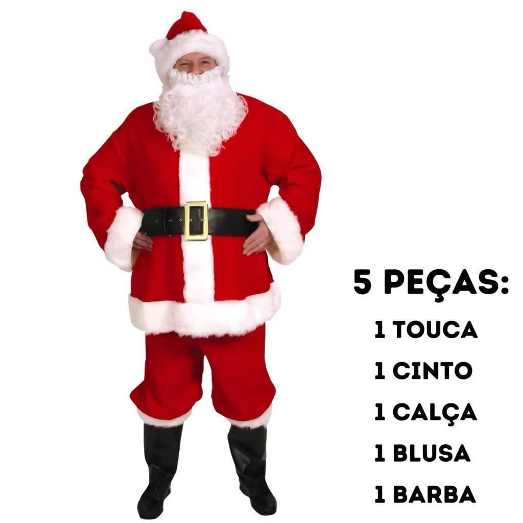 Fantasia Roupa De Papai Noel veludo Luxo Tamanho Completa