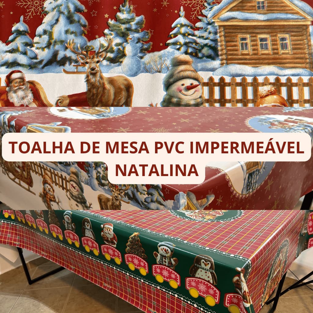 Toalha De Mesa Natal Natalina Festa Retangular Estampada Papai Noel PVC Premium Impermeável estampas
