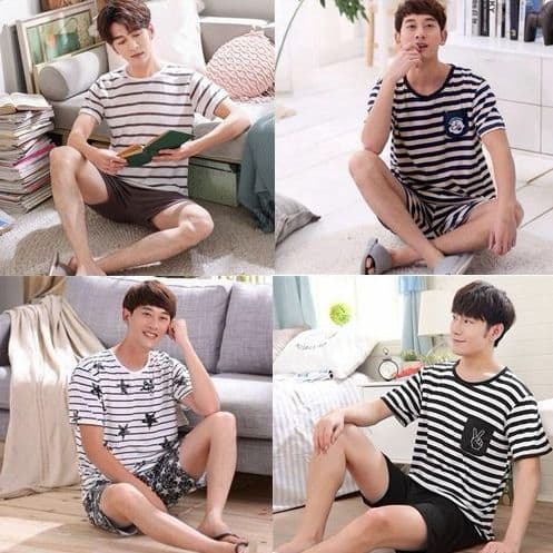 Pijamas masculinos de verão de manga curta estudantes adolescentes versão coreana pijamas masculinos verão Shorts de man