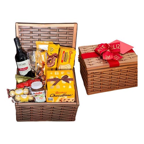 Kit Cesta De Natal Bauducco Cacau Show Nutella Taça Ferreiro Rocher Presente