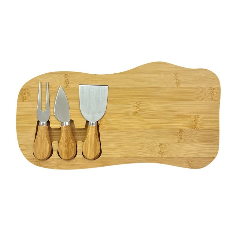 Conjunto Tábua e Facas Para Queijo 4 Peças Em Bambu 33 x 14