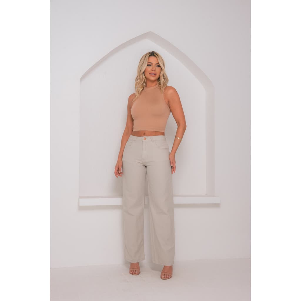 Calça Feminina Wide Leg Lisa Cintura Baixa