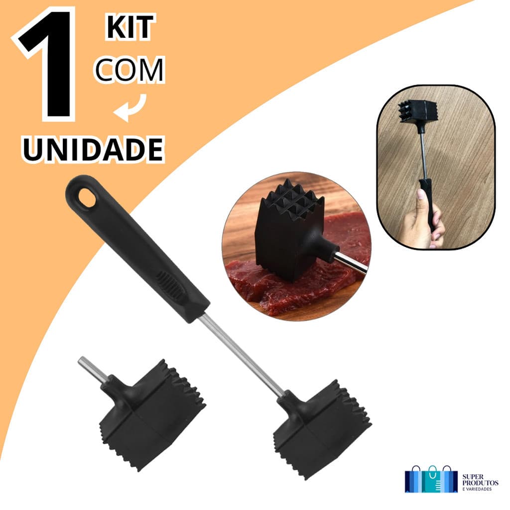 MARTELO DE INOX PARA CARNE CABO PLASTICO PRETO 25CM