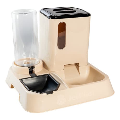 Comedouro E Bebedouro Automático Premium Com Pá Porta Petiscos Bege