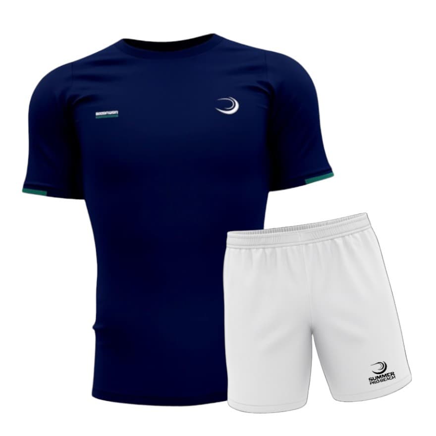 Kit de Treino Masculino - 1x Camiseta Summer Pro Azul  + 1x Shorts Elastano Branco