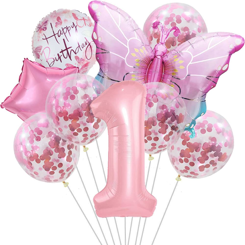 Balão Borboleta + Número Grande Rosa Balões Metalizados Baby Chuveiro Decorações Festa Aniversário Jardim Encantado