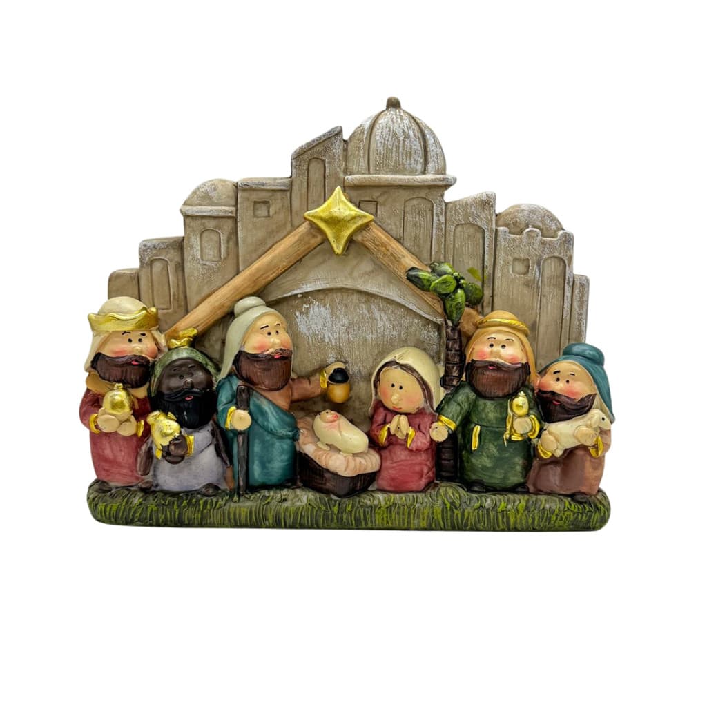 PRESÉPIO DE RESINA IMPORTADA SAGRADA FAMILIA INFANTIL 21CM