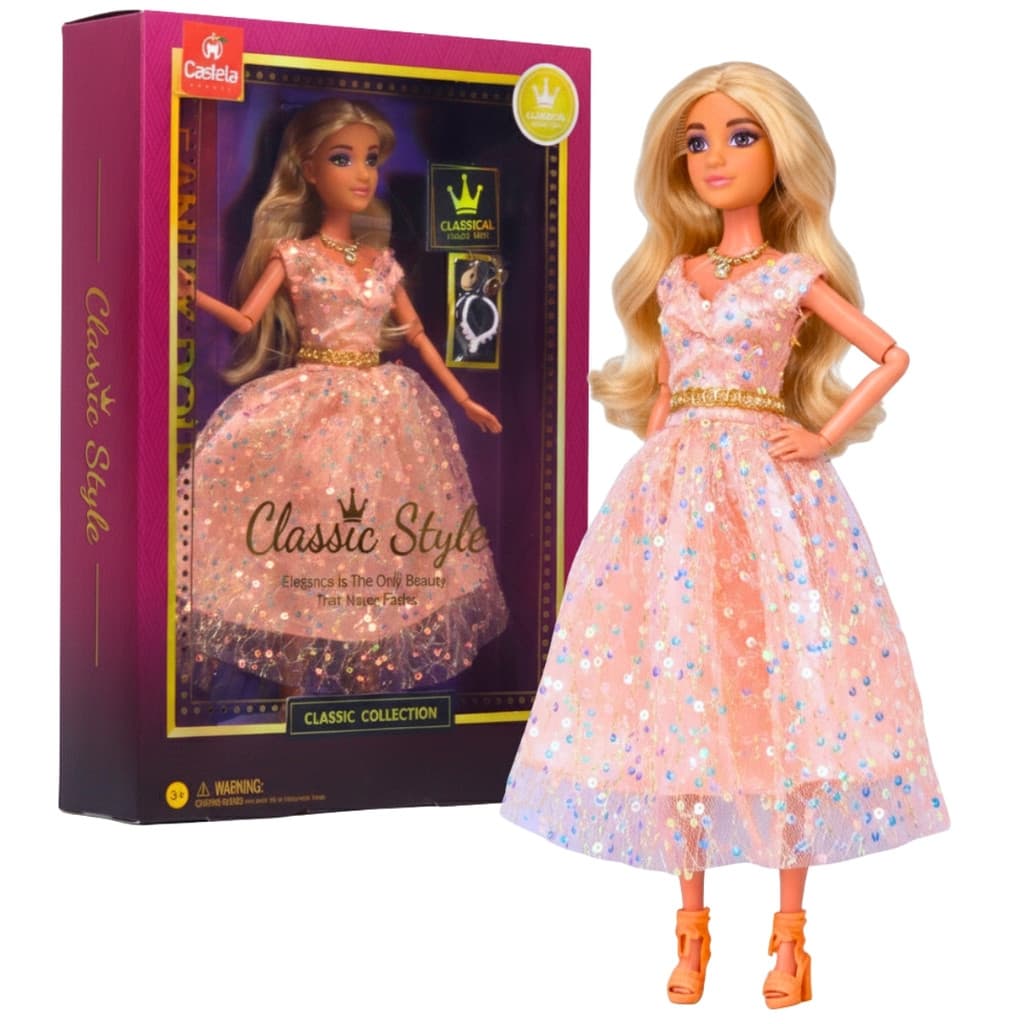 Boneca Princesa Fashion Vestido Brilhante Style Acessórios Castela