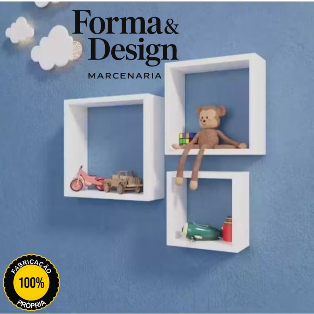 KIT 3 NICHOS 20|25|30cm MDF BRANCO PRATELEIRAS DECORATIVOS QUARTO SALA BANHEIRO