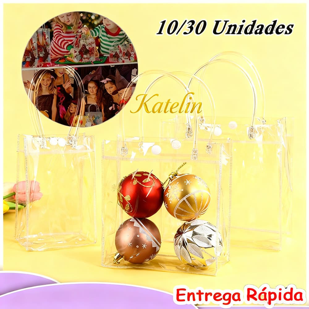 kit 10/20/30 Unidades De Sacolas Transparentes De PVC Para Presente Lembranças Para Festas De Fim De Ano E Casamento