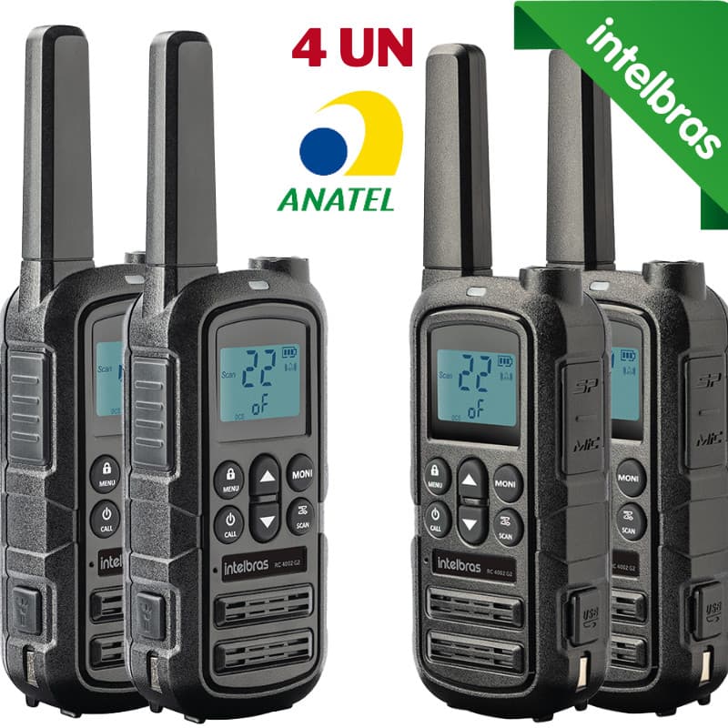 4x Rádio Comunicador INTELBRAS RC4002 G2 - Walkie Talkie HT