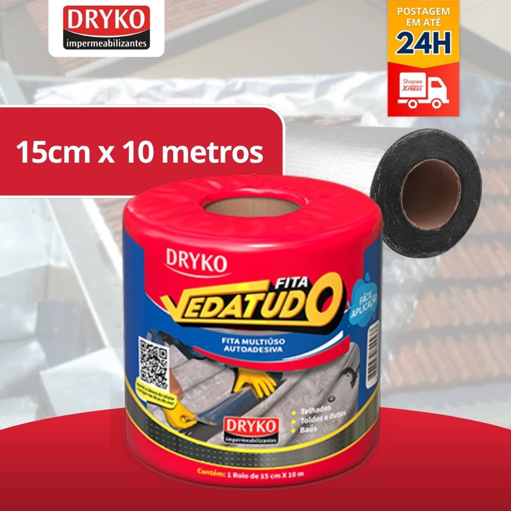 Fita Manta Asfaltica 15 Cm X 10M Adesiva Telhados Multiuso Anti Goteira e Furos - Dryko