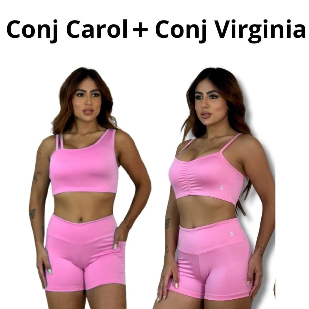 Kit 2 Conjunto Fitness Carol + Virginia Top Short Fitness Academia Musculaçao