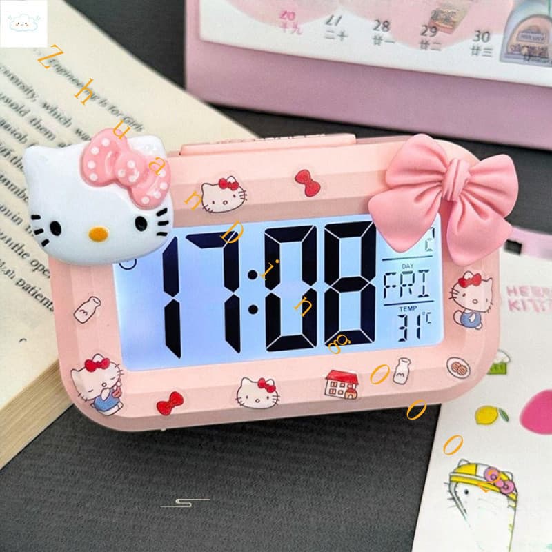 Relógio Digital LED CVMAX , Ornamento De Mesa Com Luz Noturna Despertadores De Desenho Animado , Alarme Sanrio Hello Kit