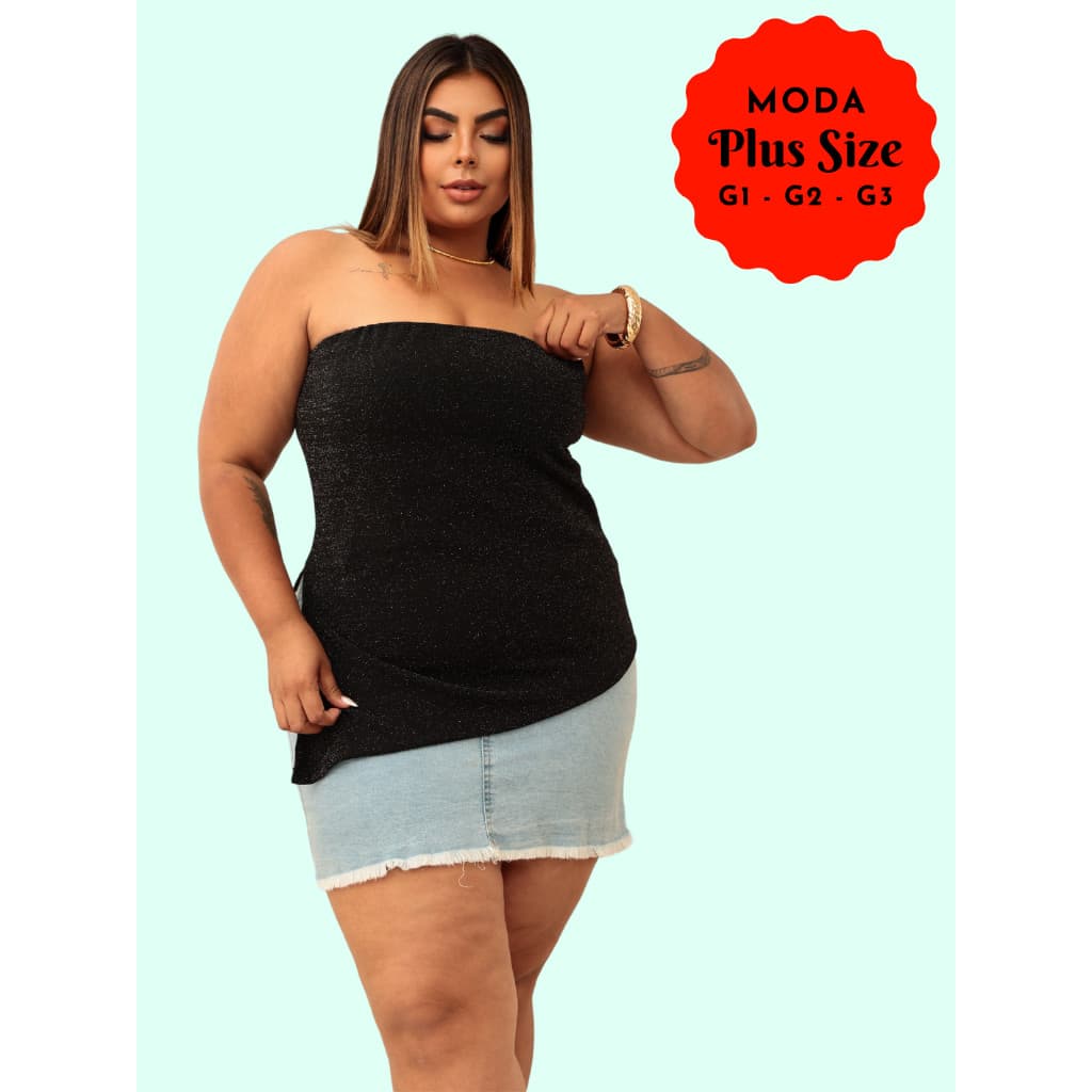 Blusa Feminina Plus Size Assimétrica Tomara Que Caia  de Malha Anarruga: Elegância e Brilho para Todas as Festas