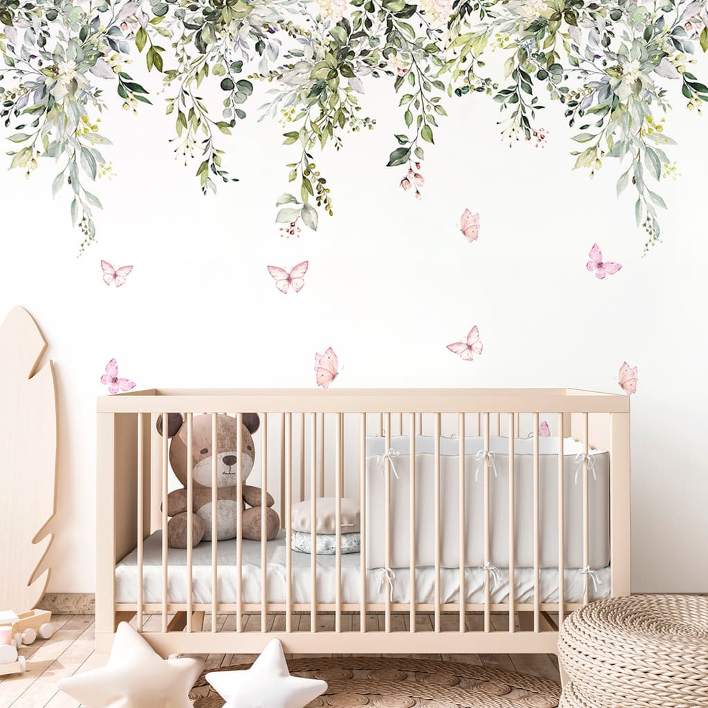Papel De Parede Adesivo Floral Suspenso Com Borboletas