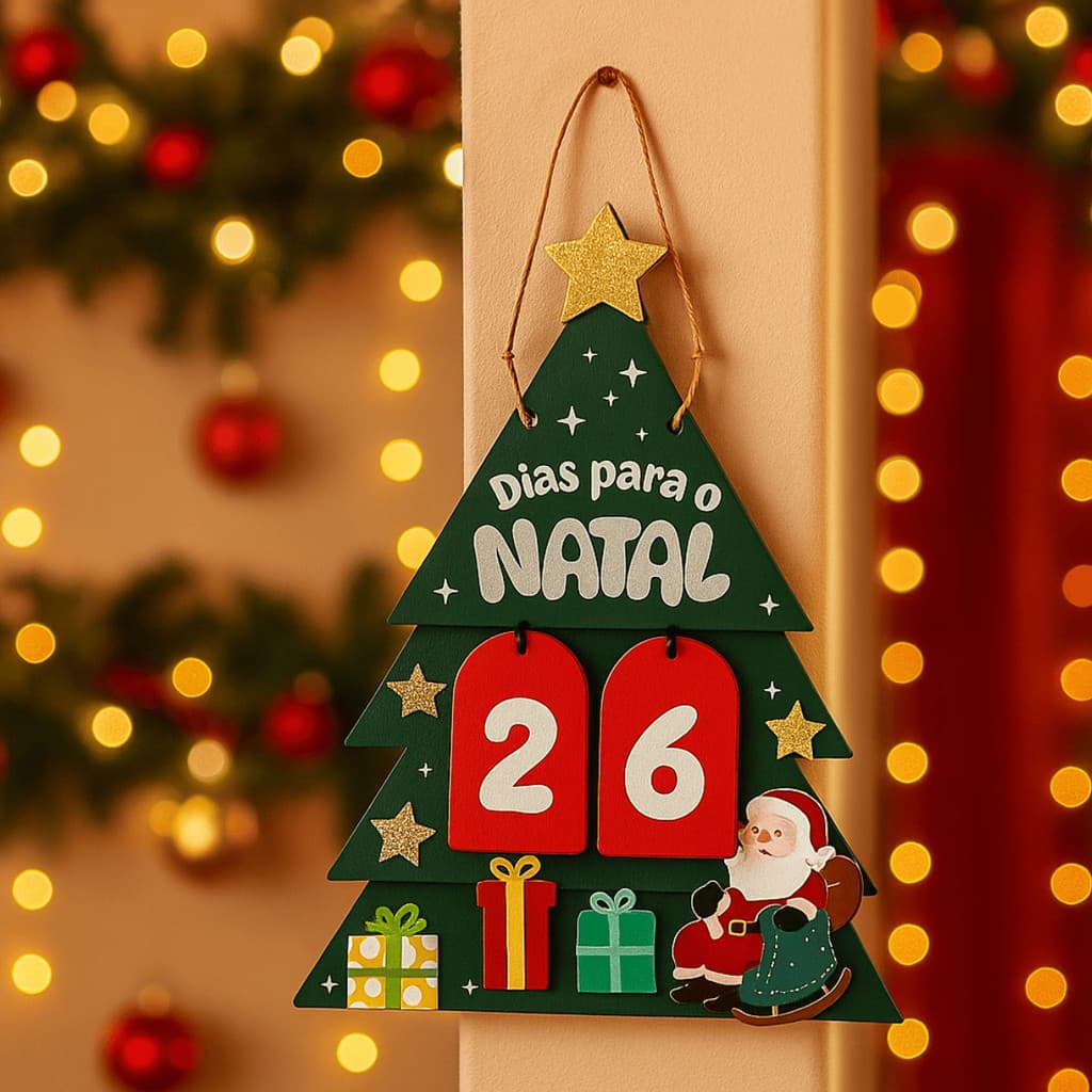 Calendário Natalino Parede 21cm Contagem Regressiva Natal - Multiart / Árvore MDF Decoração Enfeite