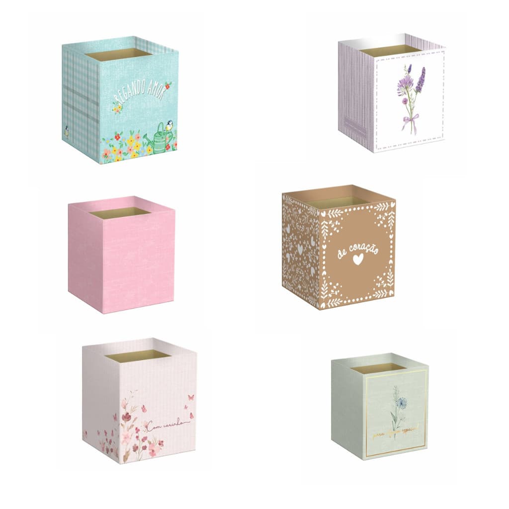Cachepot Quadrado Pote 11 - 5 unidades - Decorado/ Estampado para flores e presentes