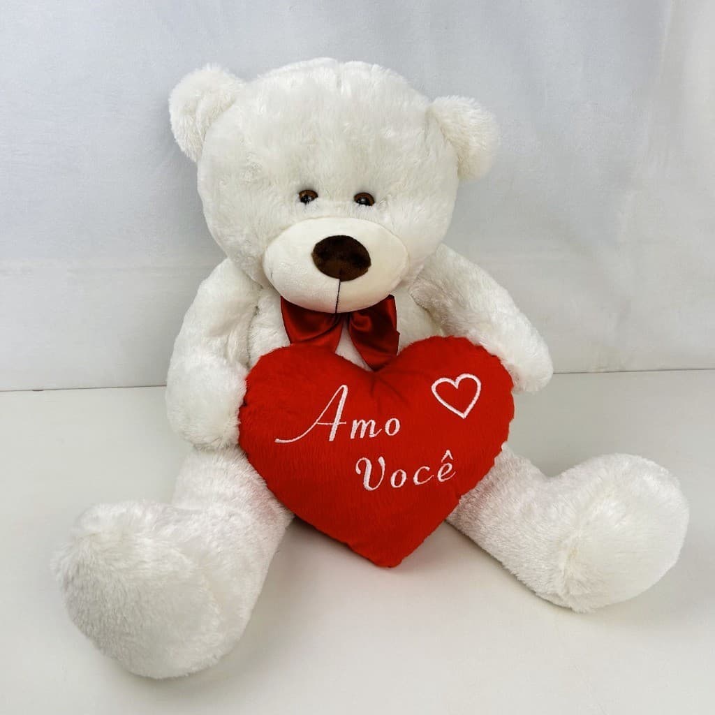 Pelúcia Dia dos Namorados Amo você -  Urso Léo Baunilha Coração 50 cm