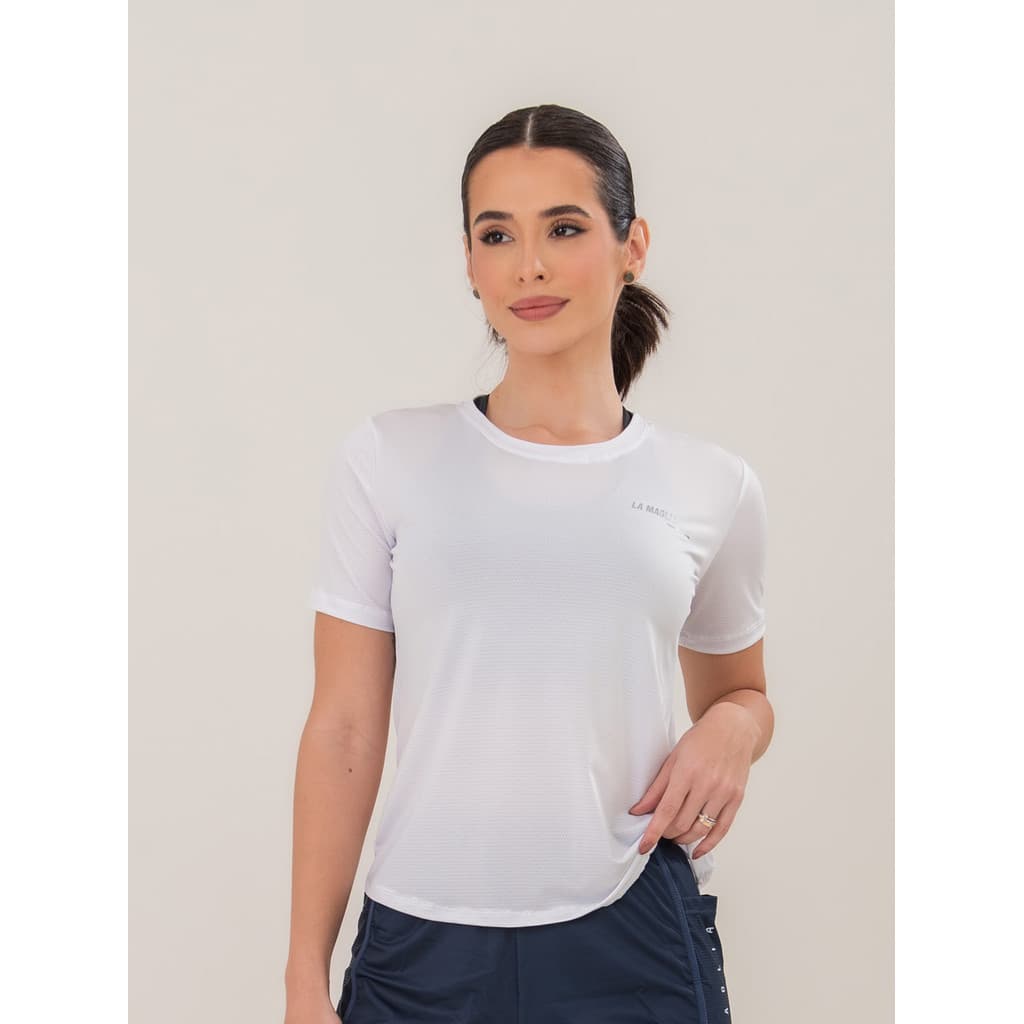 Camiseta Dry Fit Feminina Branca Academia Fitness Leve Respirável