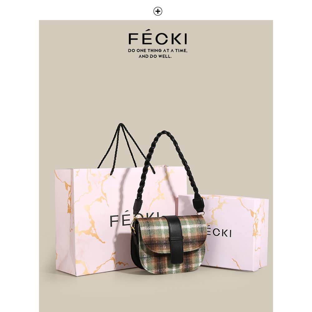 FECKI presente de aniversário para namorada High-End Retro xadrez sela saco 2025 primavera verão novo estilo na moda axi