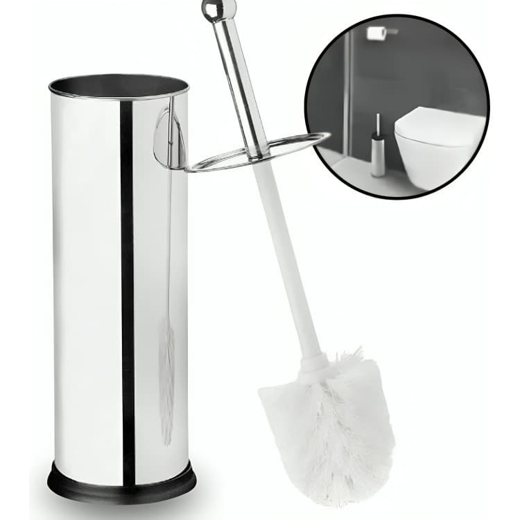 Escova Sanitária Aço Inox Base Suporte Borracha Luxo Vassourinha Limpeza Banheiro Privada Eficiente