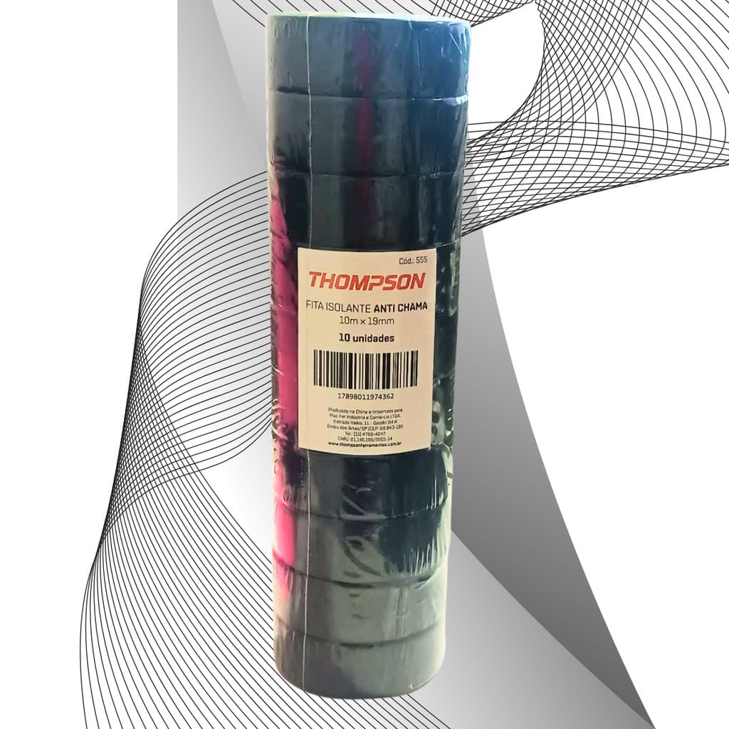 Kit com 10 Fitas Isolantes Thompson 19mm x 10m Anti-chama