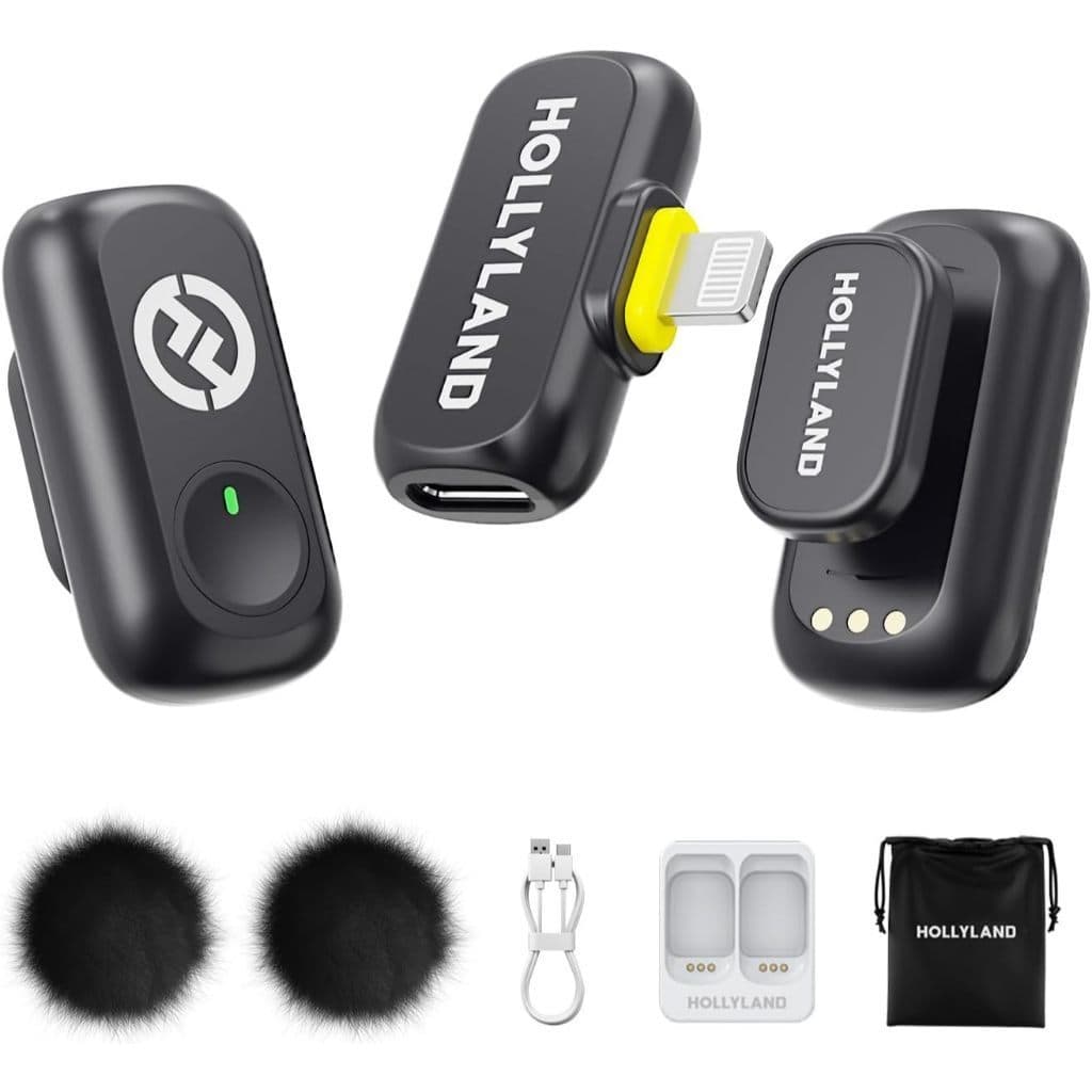Hollyland LARK A1 Mini Duo Combo Microfone Sem Fio Mini para iPhone 15/16 e Android (2TX + USB-C RX) Microfone Magnético