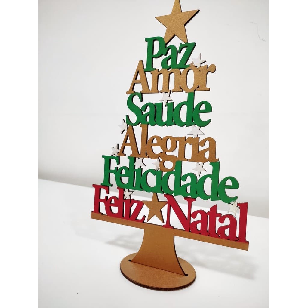 Decoração de Natal - Árvore com Palavras - Paz, Amor, Saúde, Alegria, Felicidade e Feliz Natal