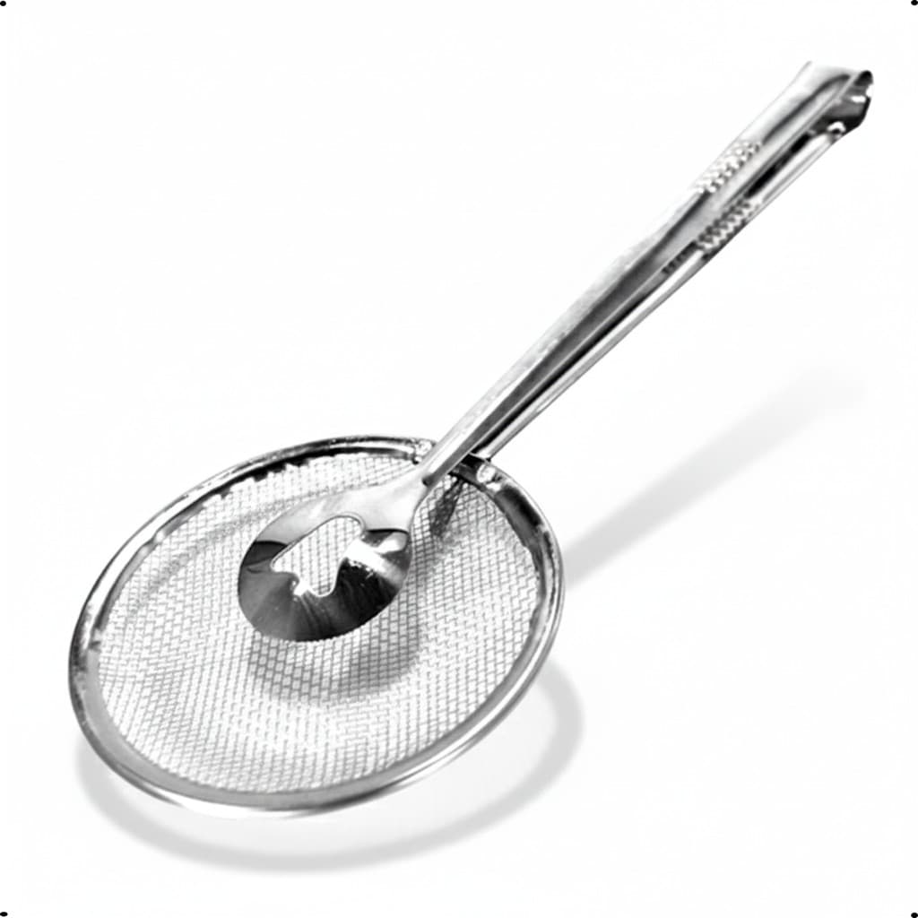 Pegador Escumadeira de Fritura em Aço Inox com Peneira para Cozinha - Resistente e Prático