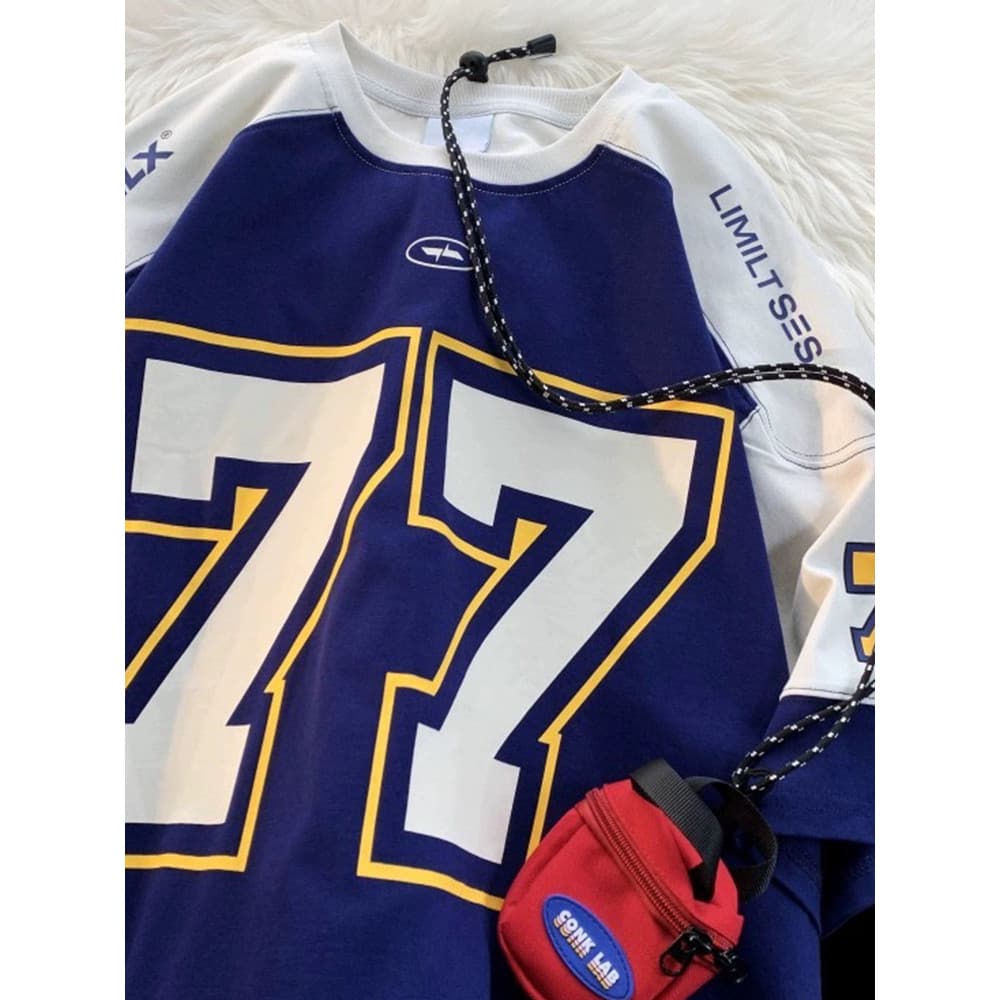 Uniforme de beisebol retrô americano azul marinho de manga curta masculino verão europeu americano Street Wear No. Camis
