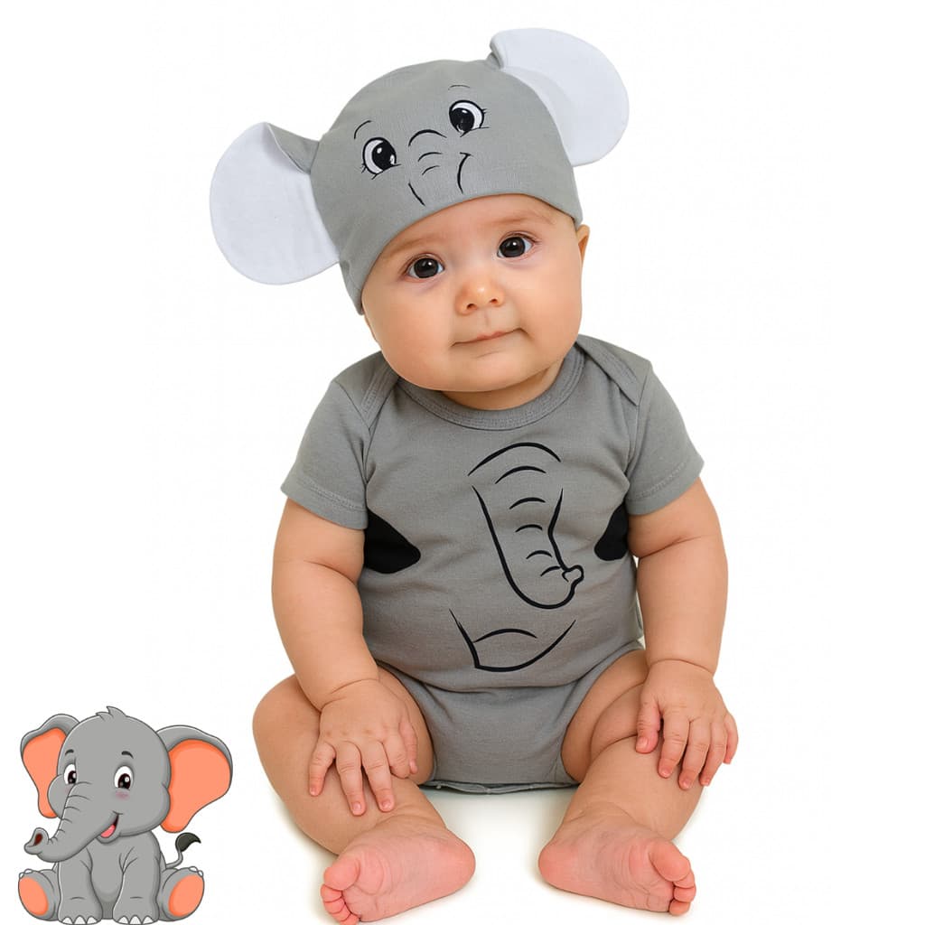 Body Bebê Infantil Menino Mêsversário Temático Do Elefantinho Super Confortável Linha Premium