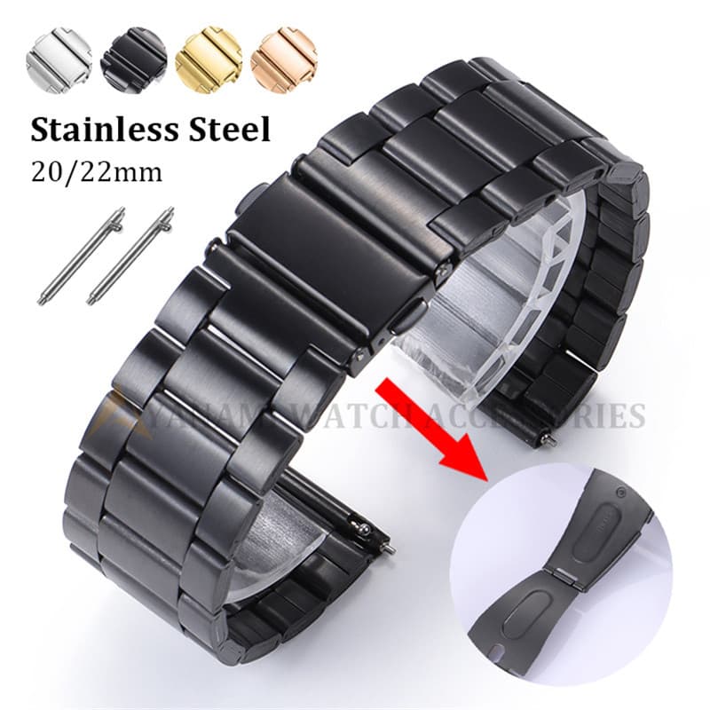 Pulseira De Relógio De Aço Inoxidável De 3 Contas 20mm 22mm Faixa Metal De Liberação Rápida Homens Mulheres Substituição