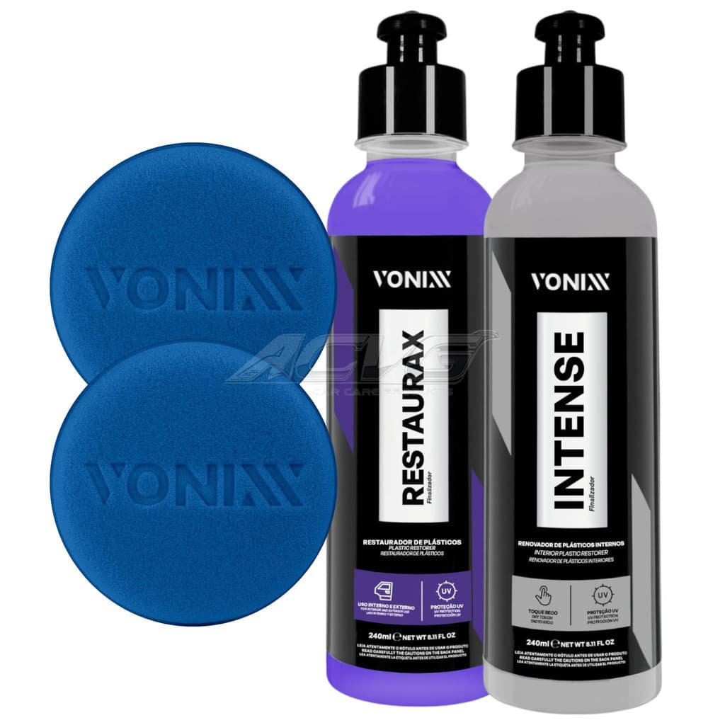 KIT Restaurax 240ml e Intense 240ml Vonixx com 2 Aplicador Revitalizador e Proteção de Plasticos Interno e Externos