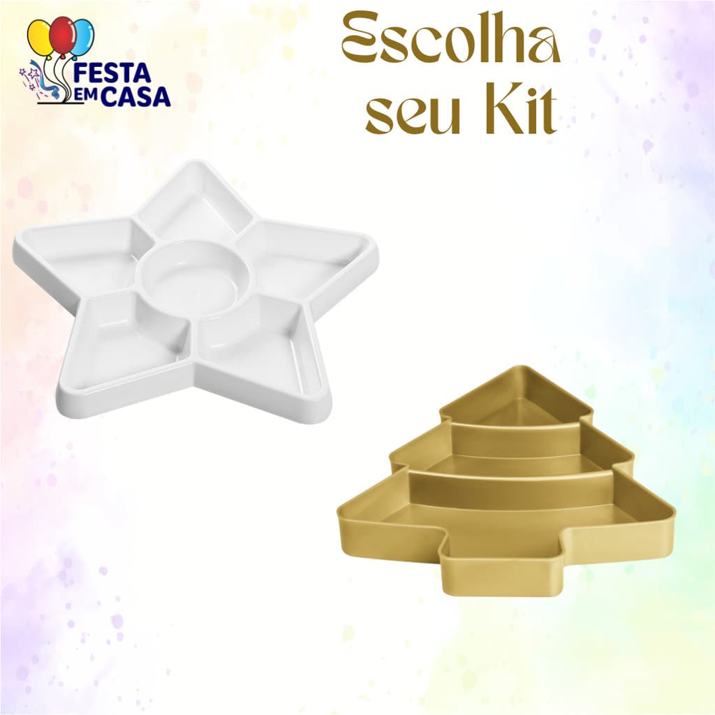 Kit 2 Bandejas Petisqueiras Natal Estrela + Árvore de Natal - Diversas Cores Bandeja Natalina Lançamento