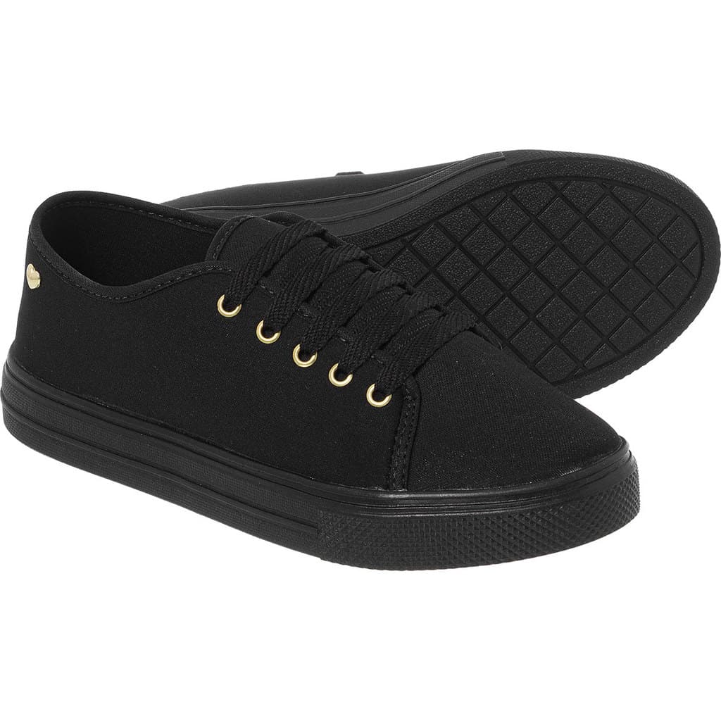 Tênis Sapato Feminino Pingente Coração Casual Confortável Preto