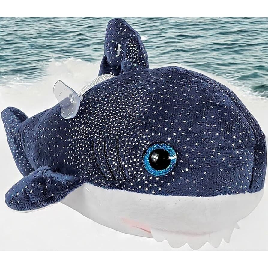 Tubarão Shark Baleia De Pelúcia Orca Com Brilho Pequena Fofa 22 Cms Azul E Cinza - HM TOYS