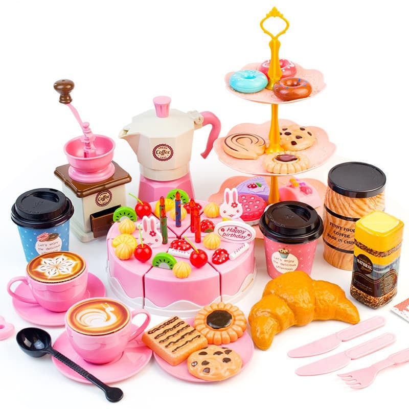 Crianças Comida Brinquedo Meninas Simulação Tarde Chá Bolo Corte Conjunto Criancas Café DIY Fingir Jogo Jogar Casa Cozinha Presentes