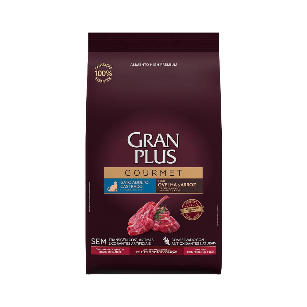 Ração Gran Plus Gourmet Gatos Adultos Castrados Ovelha e Arroz 10,1kg