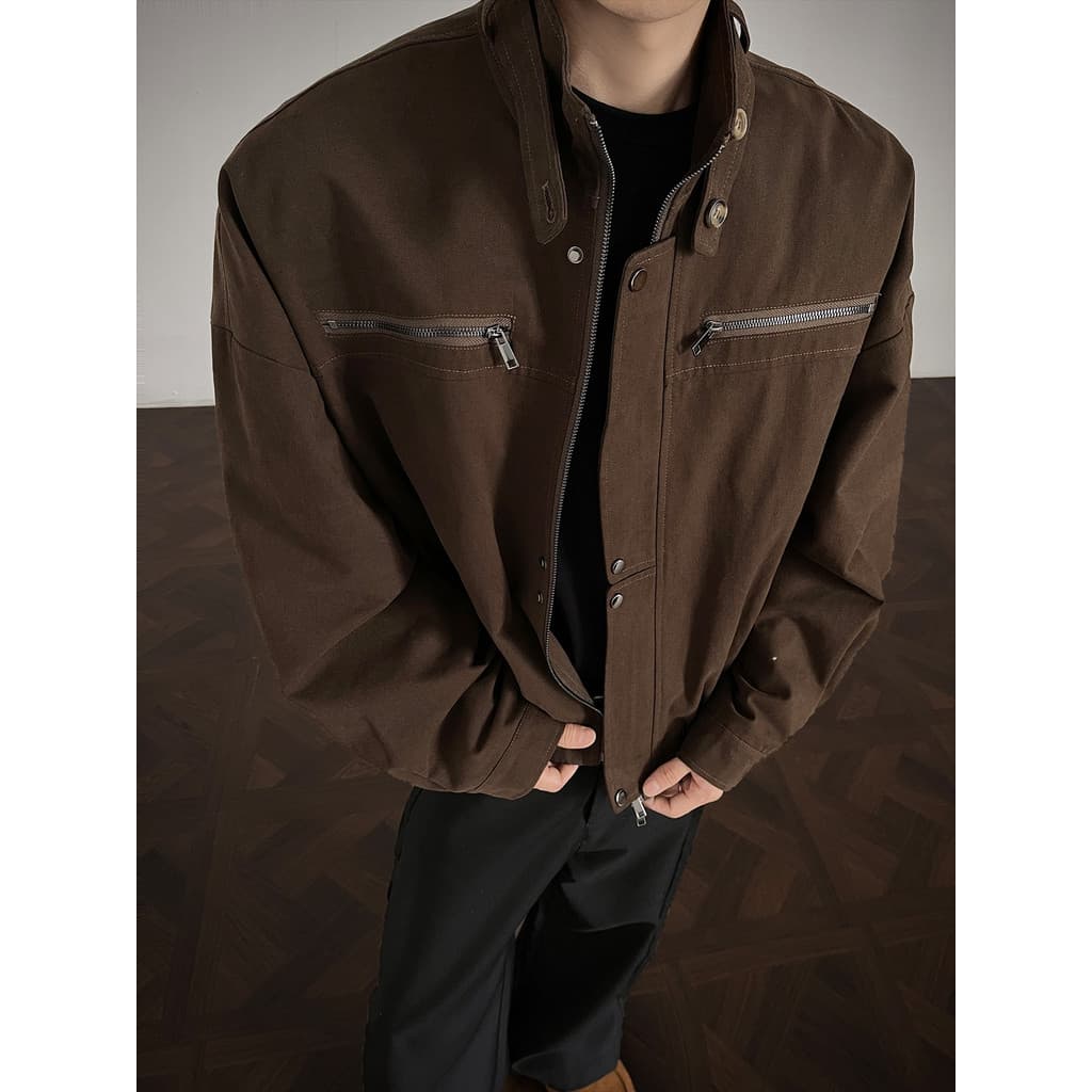 Americano Retro macacão jaqueta masculina outono Street Wear rufião bonito Casual masculino curto gola Harrington jaquet