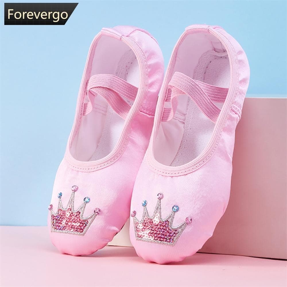 Kids Bordados Cartoon Crown Ballet Sapatos De Profissional Meninas De Sola Macia Feminino Yoga Gym Dance Shoes